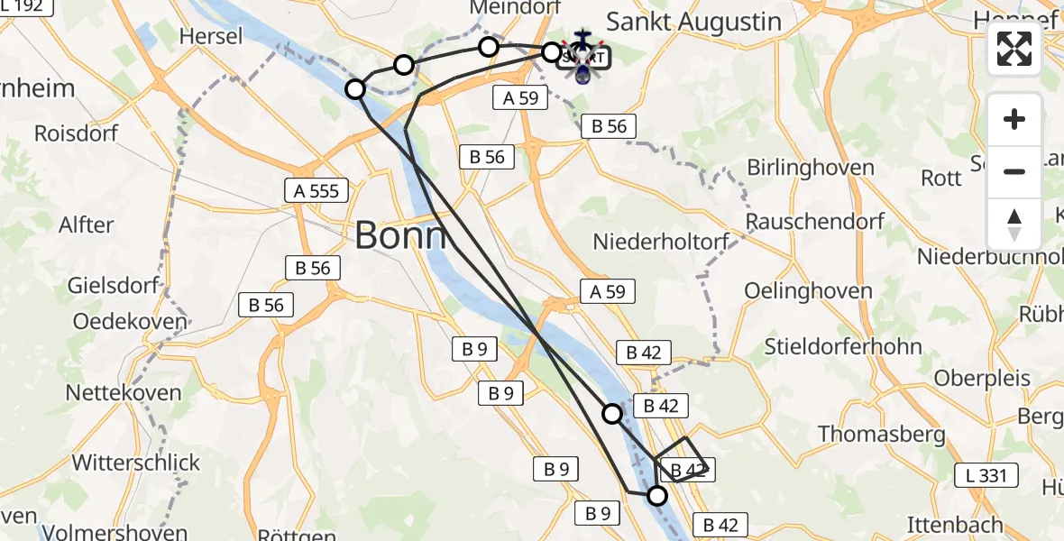 Flugroute Polizeihubschrauber Bonn-Hangelar Flugplatz - Bonn-Hangelar Flugplatz, 17 Juni 2026, 12:54