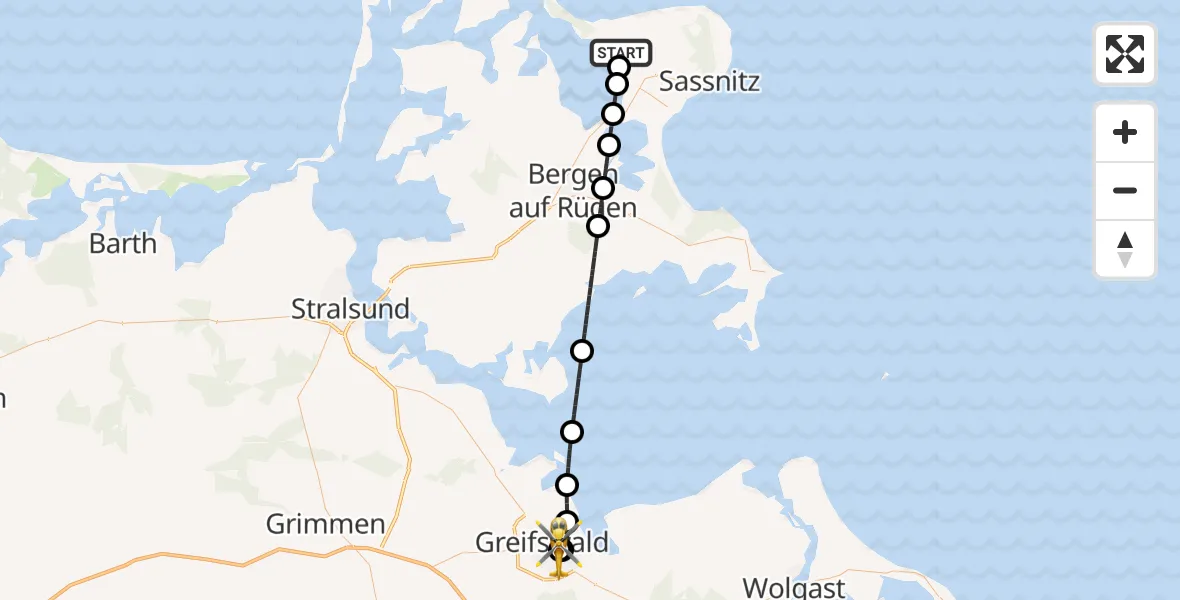 Flugroute Rettungshubschrauber Glowe - Greifswald Hospital, 17 Juni 2026, 12:56