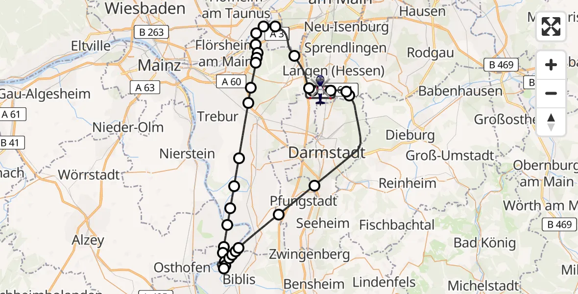 Flugroute Polizeihubschrauber Flughafen Frankfurt-Egelsbach - Flughafen Frankfurt-Egelsbach, 17 Juni 2026, 12:59