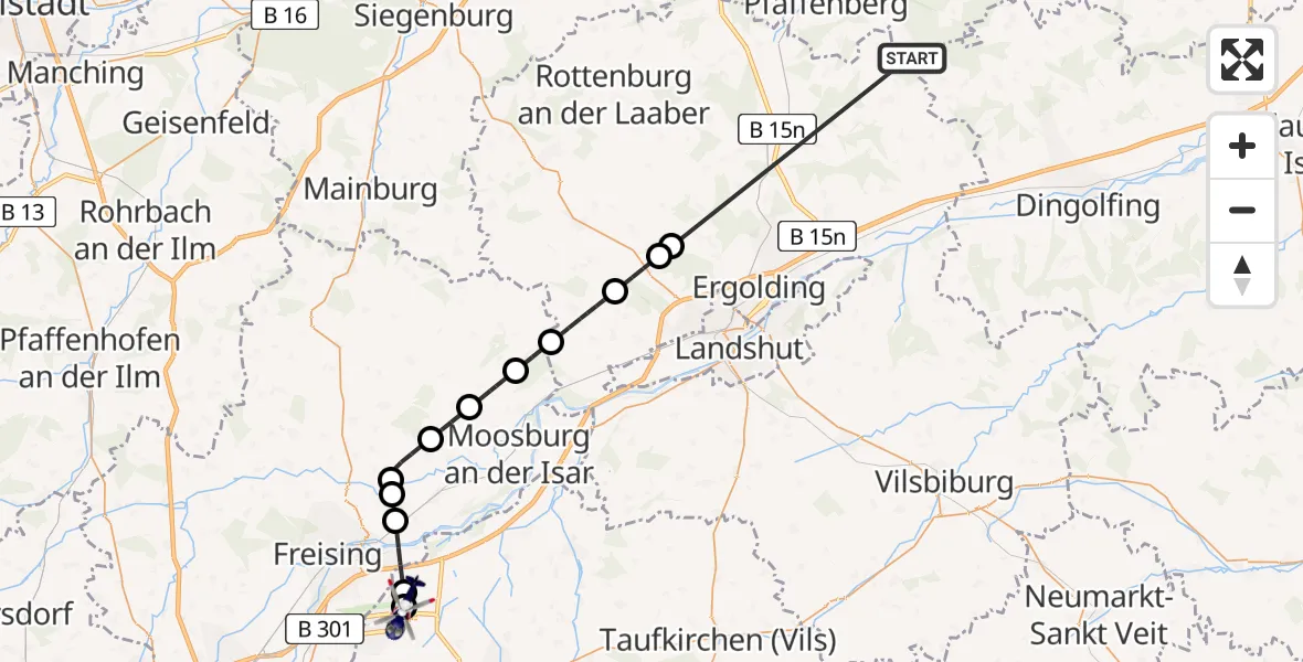 Flugroute Polizeihubschrauber Laberweinting - München Flughafen, 17 Juni 2026, 13:01