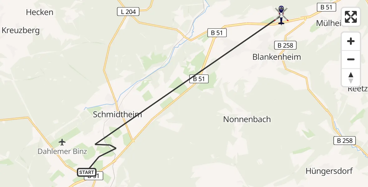 Flugroute Polizeihubschrauber Dahlem - Blankenheim, 17 Juni 2026, 13:03
