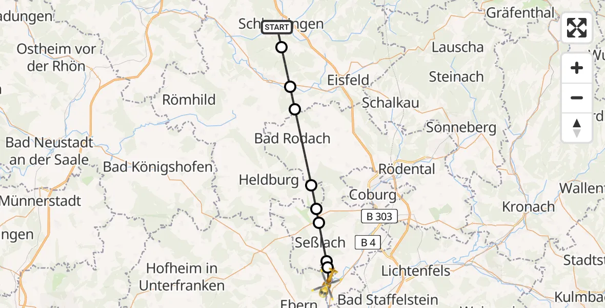 Flugroute Rettungshubschrauber Schleusingen - Untermerzbach, 17 Juni 2026, 13:05
