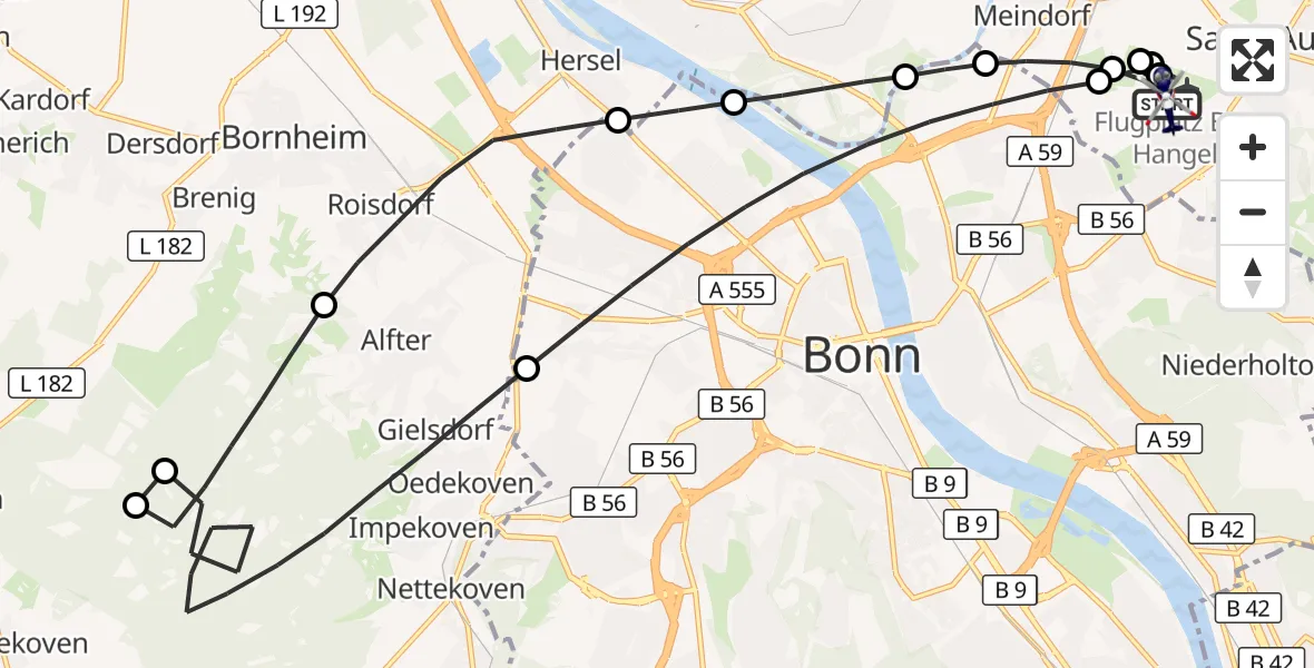 Flugroute Polizeihubschrauber Bonn-Hangelar Flugplatz - Bonn-Hangelar Flugplatz, 17 Juni 2026, 13:06