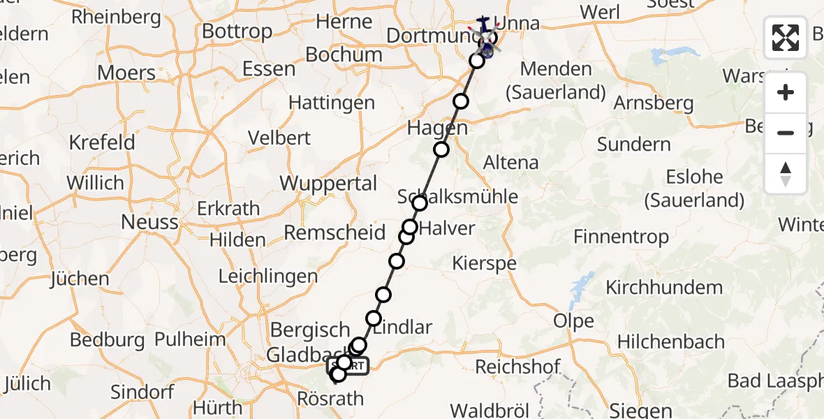 Flugroute Polizeihubschrauber Overath - Dortmund Flughafen, 17 Juni 2026, 13:08