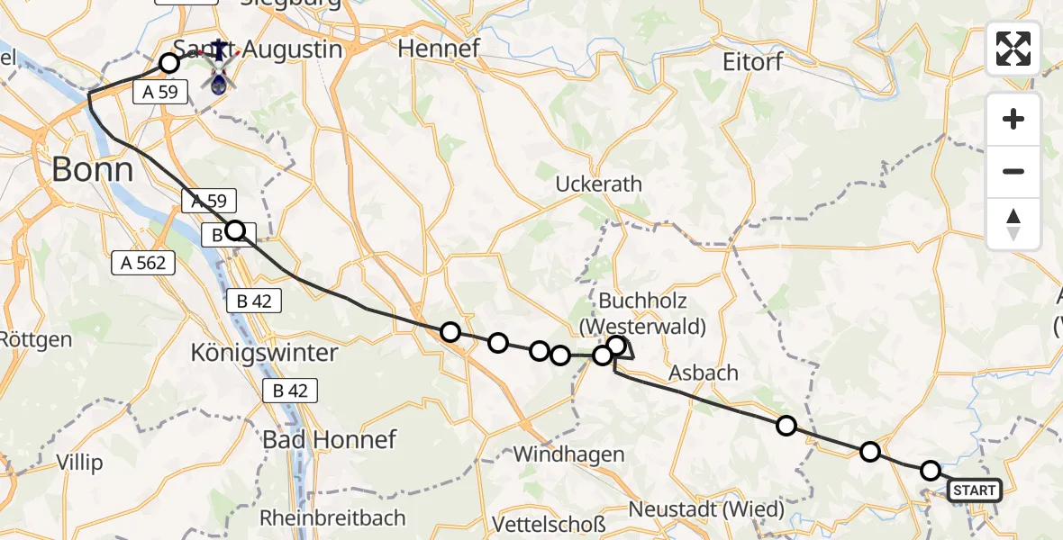 Flugroute Polizeihubschrauber Seifen - Bonn-Hangelar Flugplatz, 17 Juni 2026, 13:12