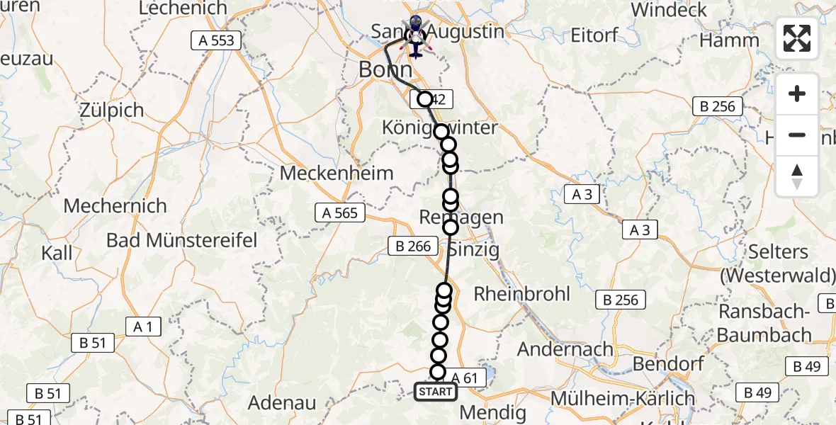Flugroute Polizeihubschrauber Rieden - Sankt Augustin, 17 Juni 2026, 13:15