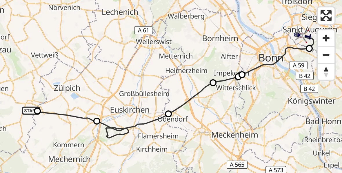 Flugroute Polizeihubschrauber Nideggen - Sankt Augustin, 17 Juni 2026, 13:18