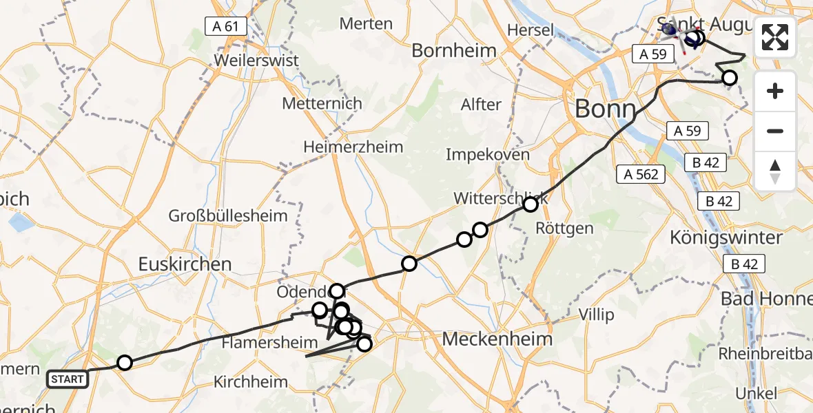 Flugroute Polizeihubschrauber Mechernich - Bonn-Hangelar Flugplatz, 17 Juni 2026, 13:18
