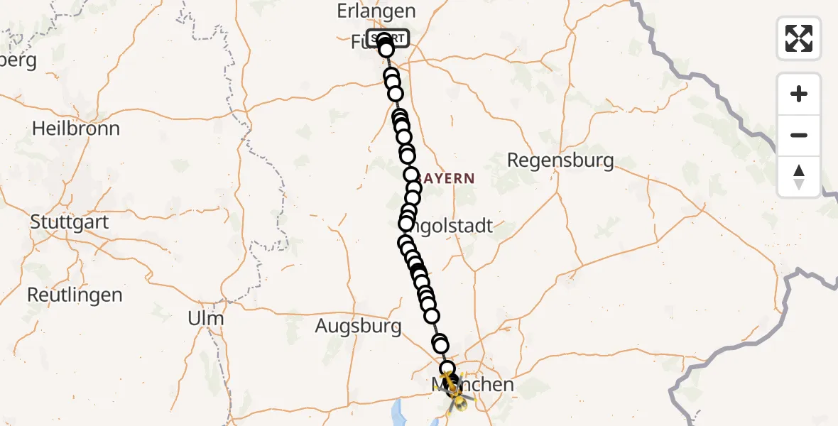Flugroute Rettungshubschrauber Flughafen Nuremberg - DRF Air Rescue München Hubschrauberlandeplatz, 17 Juni 2026, 13:19