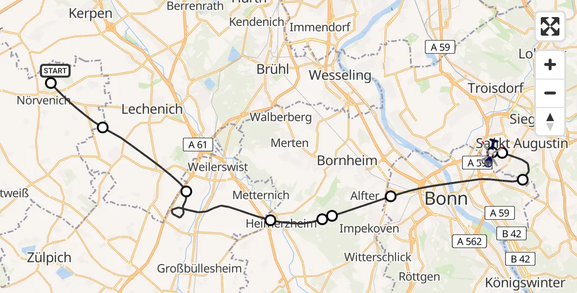 Flugroute Polizeihubschrauber Militärflugplatz Nörvenich - Sankt Augustin, 17 Juni 2026, 13:28