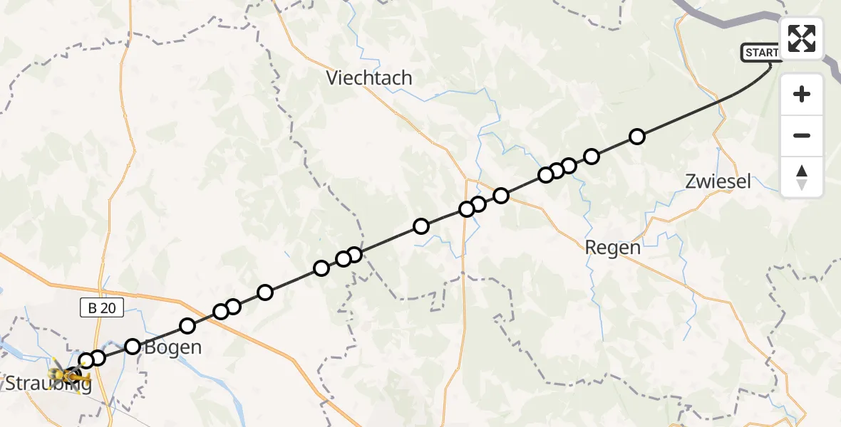Flugroute Rettungshubschrauber Lindberg - Sankt Elisabeth Hospital Straubing, 17 Juni 2026, 13:29