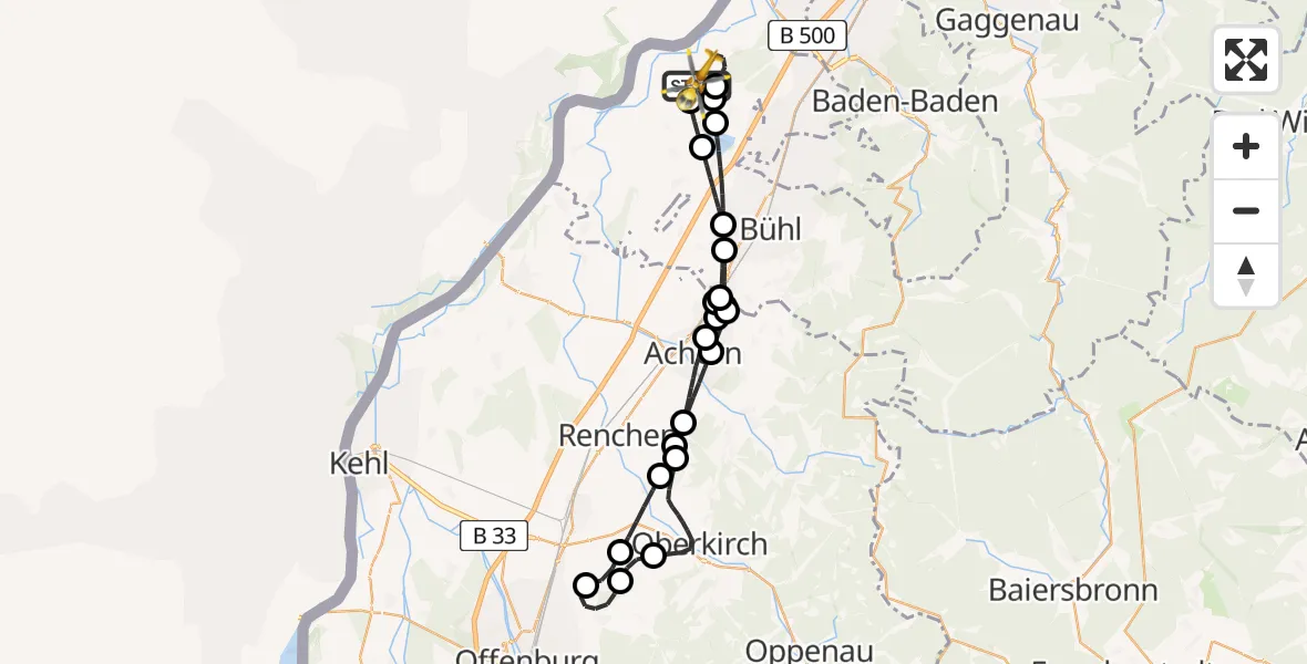 Flugroute Rettungshubschrauber Karlsruhe Baden-Baden Flughafen - Karlsruhe Baden-Baden Flughafen, 17 Juni 2026, 13:32