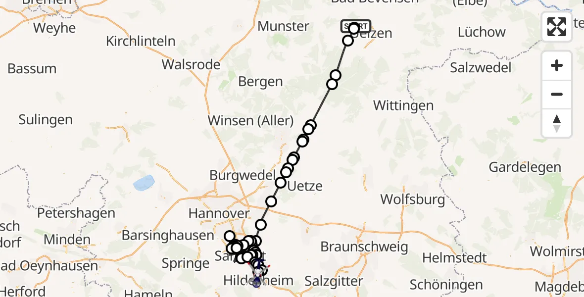 Flugroute Polizeihubschrauber Schwienau - Hildesheim Flugplatz, 17 Juni 2026, 13:36
