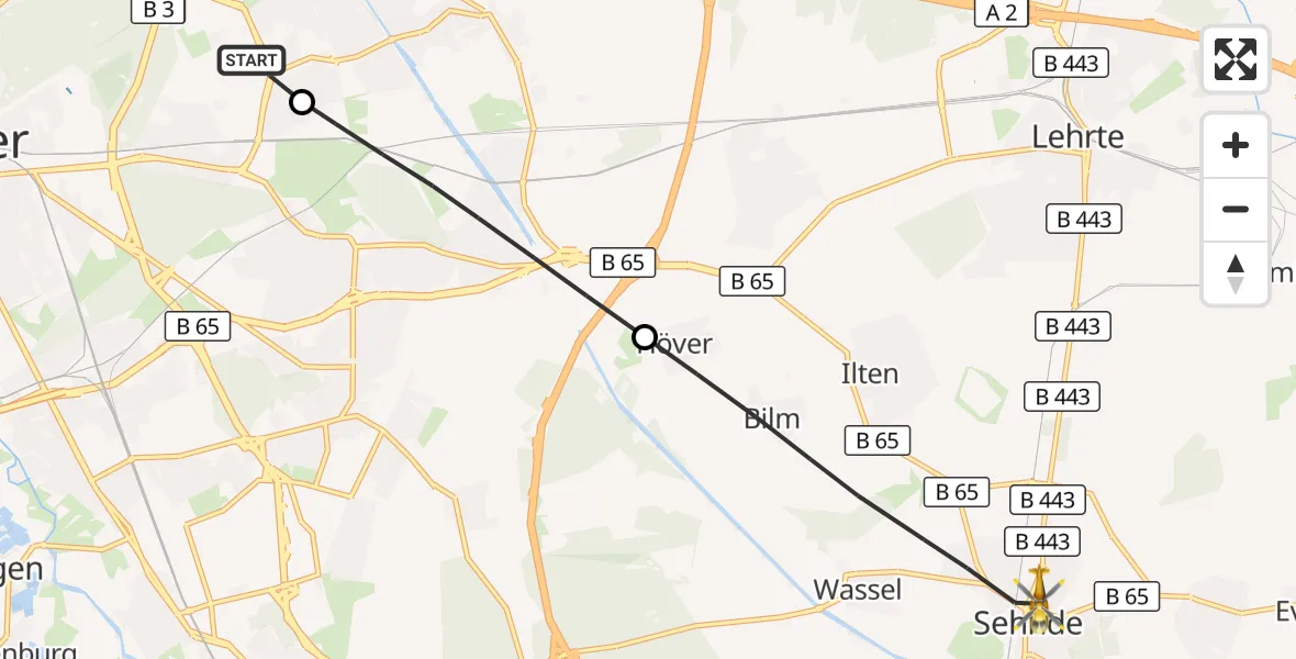 Flugroute Rettungshubschrauber Hannover Luftrettung Hubschrauberlandeplatz (Christoph 4) - Sehnde, 17 Juni 2026, 13:40