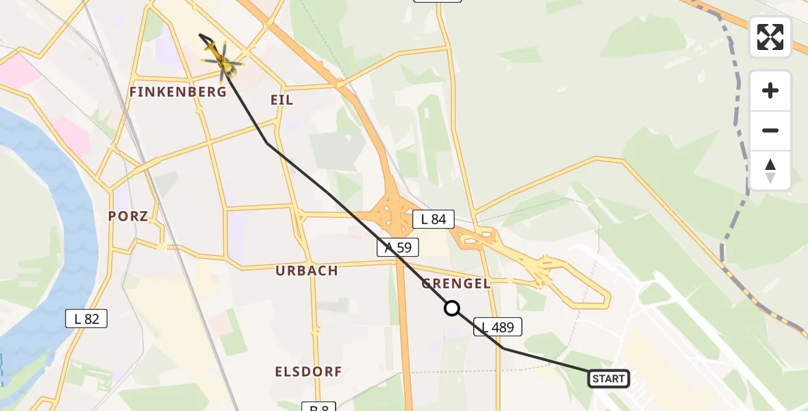 Flugroute Rettungshubschrauber Köln Bonn Flughafen - Köln, 17 Juni 2026, 13:44