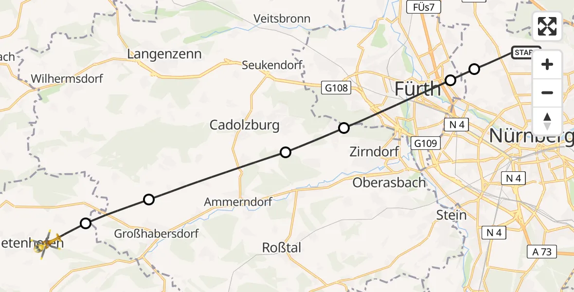Flugroute Rettungshubschrauber Flughafen Nuremberg - Dietenhofen, 17 Juni 2026, 13:44