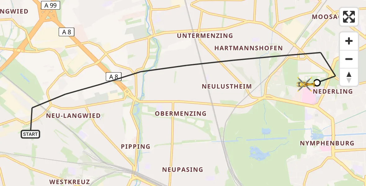 Flugroute Rettungshubschrauber München - Dritter Orden University Hospital, 17 Juni 2026, 13:49