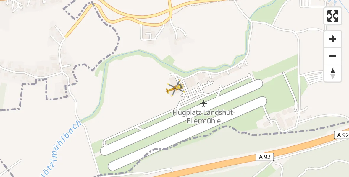Flugroute Rettungshubschrauber Landshut Flugplatz - Landshut Flugplatz, 17 Juni 2026, 14:23