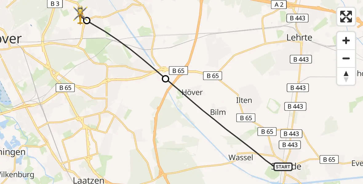 Flugroute Rettungshubschrauber Sehnde - Hannover Luftrettung Hubschrauberlandeplatz (Christoph 4), 17 Juni 2026, 14:25
