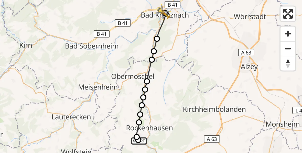 Flugroute Rettungshubschrauber Imsweiler UL - Sankt Marienworth Hospital, 17 Juni 2026, 14:27