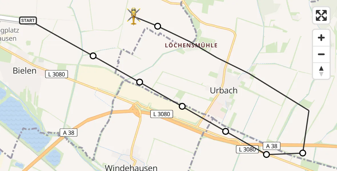 Flugroute Rettungshubschrauber Nordhausen Flugplatz - Nordhausen, 17 Juni 2026, 14:46