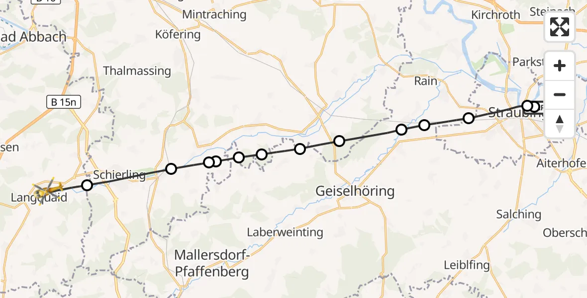 Flugroute Rettungshubschrauber Sankt Elisabeth Hospital Straubing - Langquaid, 17 Juni 2026, 14:49