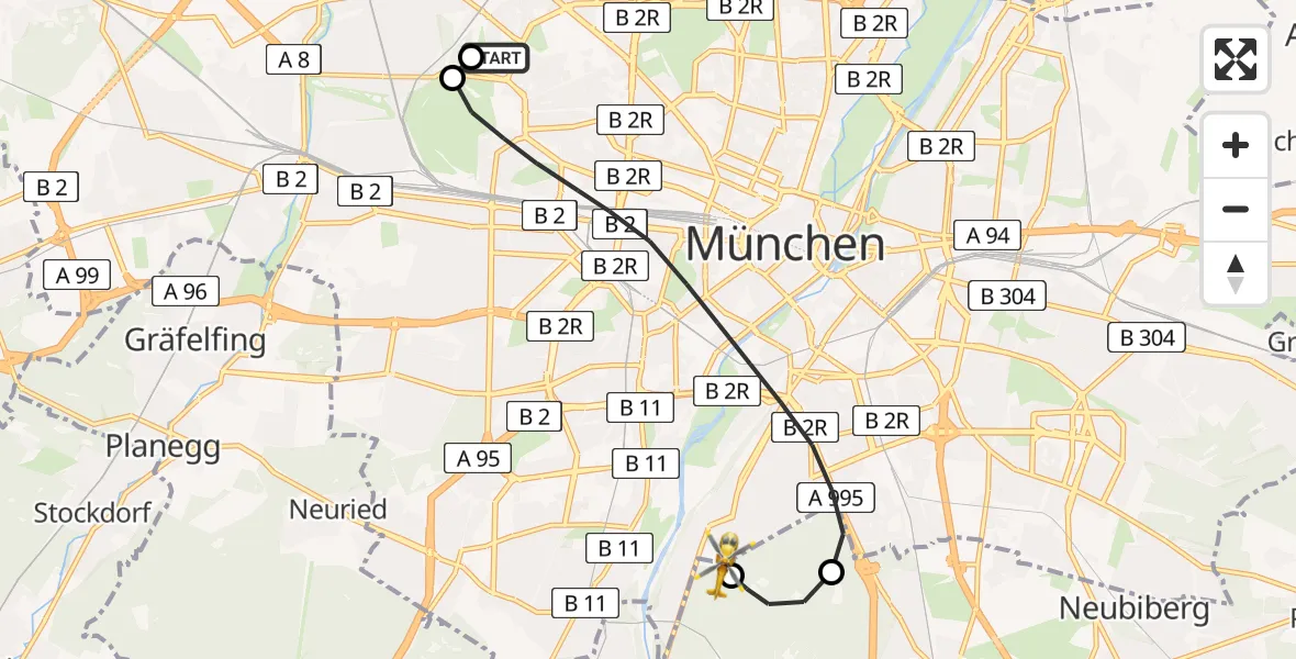 Flugroute Rettungshubschrauber Dritter Orden University Hospital - ADAC Air Rescue Center Hubschrauberlandeplatz (Christoph 1), 17 Juni 2026, 14:59