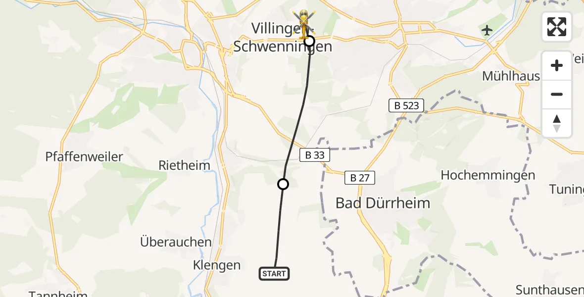 Flugroute Ambulanzhubschrauber Brigachtal - DRF Air Rescue Station Villingen-Schwenningen Hubschrauberlandeplatz (Christoph 11), 17 Juni 2026, 15:01