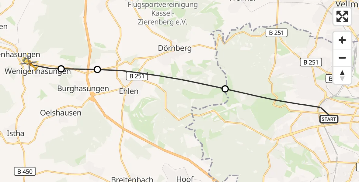 Flugroute Rettungshubschrauber Kassel - Wolfhagen, 17 Juni 2026, 15:11