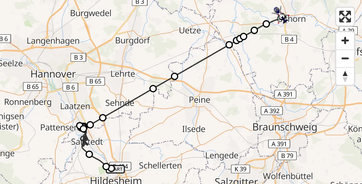 Flugroute Polizeihubschrauber Hildesheim Flugplatz - Gifhorn Bundespolizei Hubschrauberlandeplatz, 17 Juni 2026, 15:15