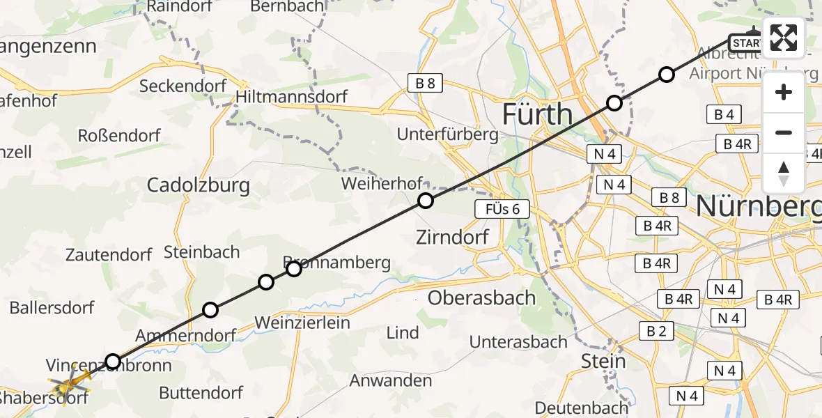 Flugroute Rettungshubschrauber Flughafen Nuremberg - Großhabersdorf, 17 Juni 2026, 15:16