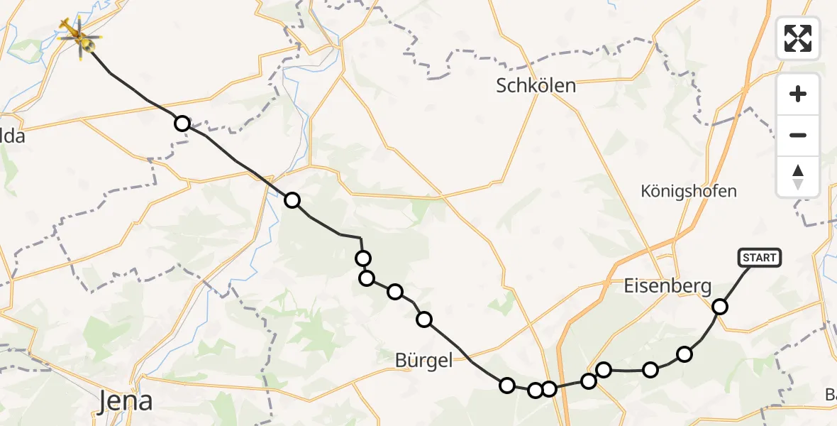 Flugroute Rettungshubschrauber Heideland - Bad Sulza, 17 Juni 2026, 15:24