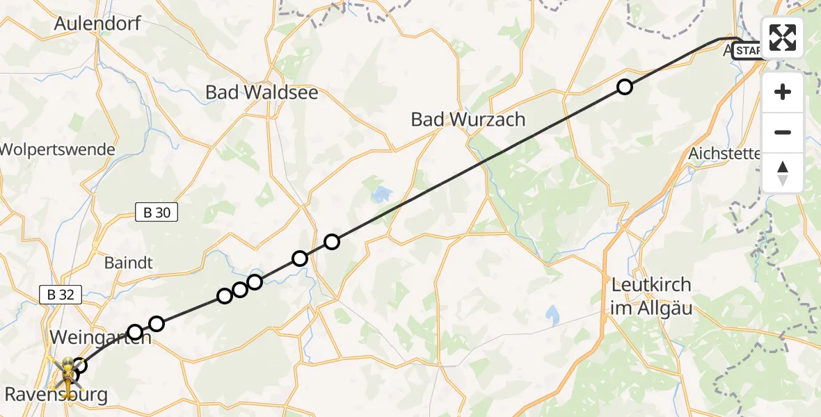 Flugroute Rettungshubschrauber Aitrach - Sankt Elisabeth Hospital, 17 Juni 2026, 15:28