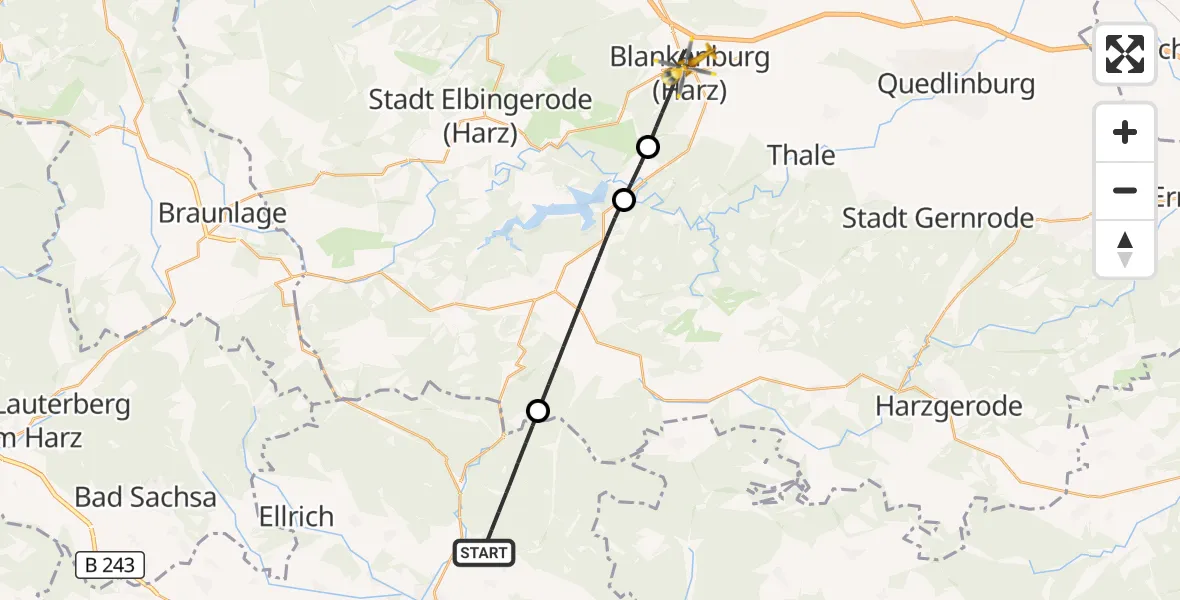 Flugroute Rettungshubschrauber Harztor - Blankenburg (Harz), 17 Juni 2026, 15:32