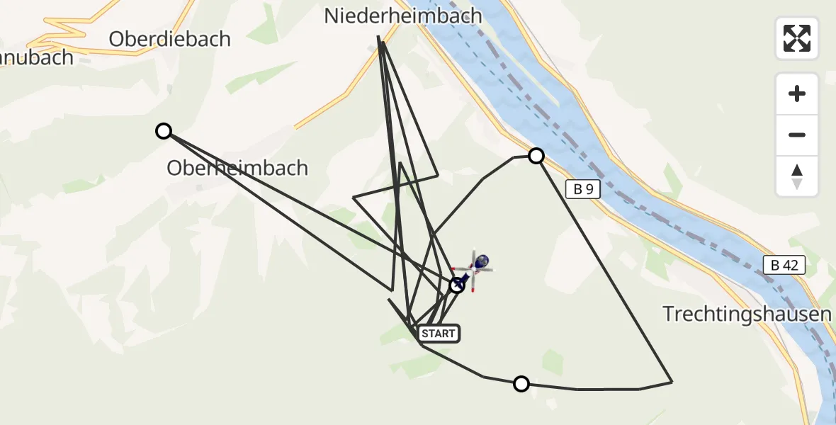 Flugroute Polizeihubschrauber Niederheimbach - Niederheimbach, 17 Juni 2026, 15:42