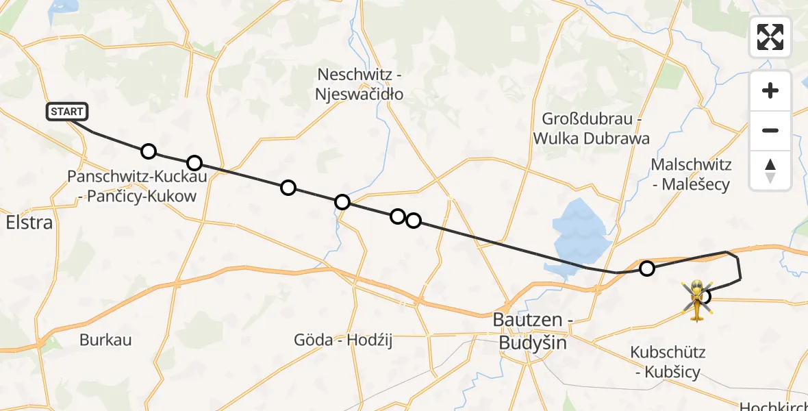 Flugroute Rettungshubschrauber Nebelschütz - Bautzen Flugplatz, 17 Juni 2026, 15:45