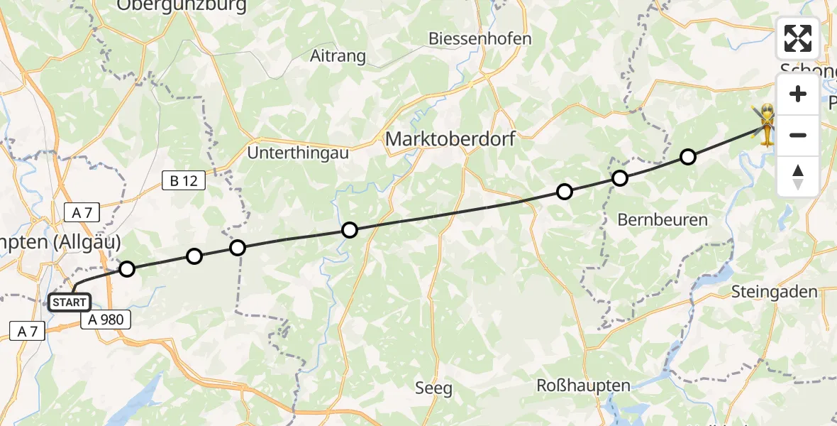 Flugroute Rettungshubschrauber Durach - Altenstadt, 17 Juni 2026, 15:50