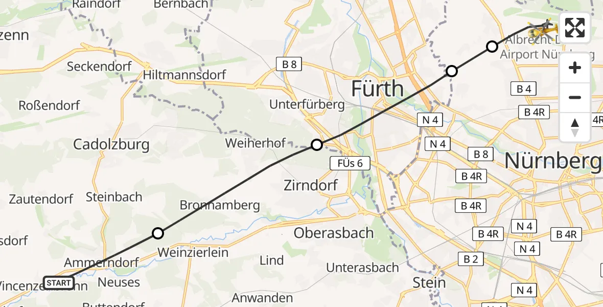 Flugroute Rettungshubschrauber Ammerndorf - Flughafen Nuremberg, 17 Juni 2026, 15:53