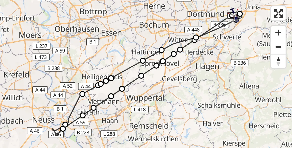 Flugroute Polizeihubschrauber Dortmund Flughafen - Dortmund Flughafen, 17 Juni 2026, 15:59