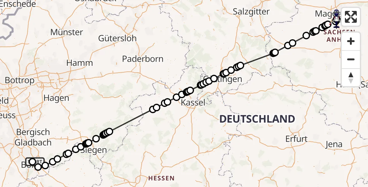 Flugroute Polizeihubschrauber Bonn-Hangelar Flugplatz - Magdeburg City Flugplatz, 17 Juni 2026, 16:08