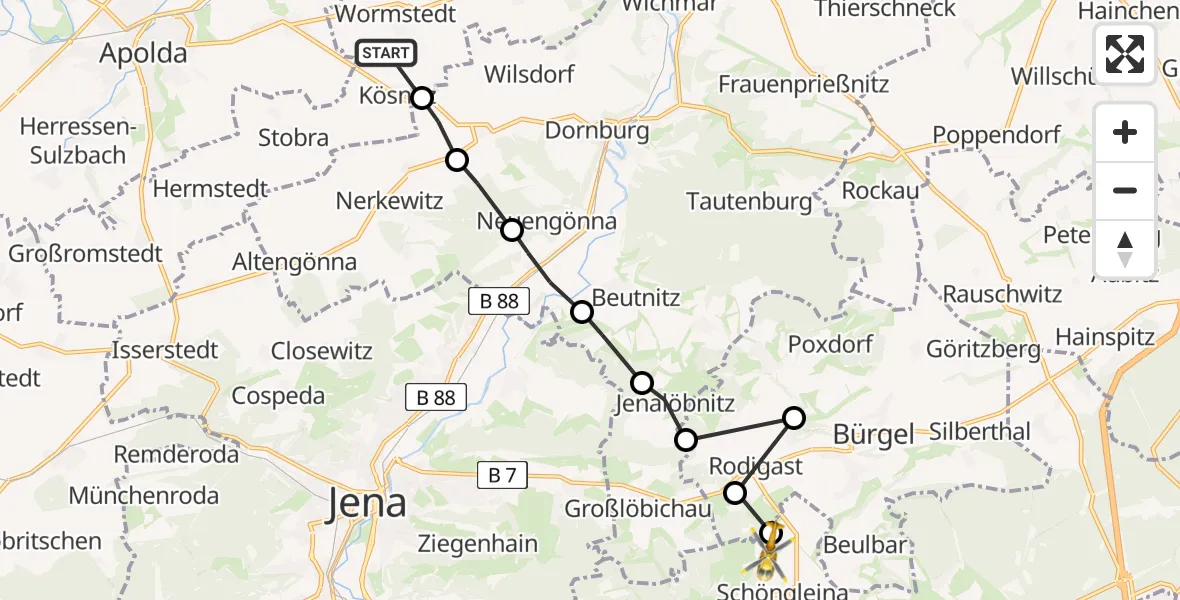 Flugroute Rettungshubschrauber Bad Sulza - Schöngleina, 17 Juni 2026, 16:08