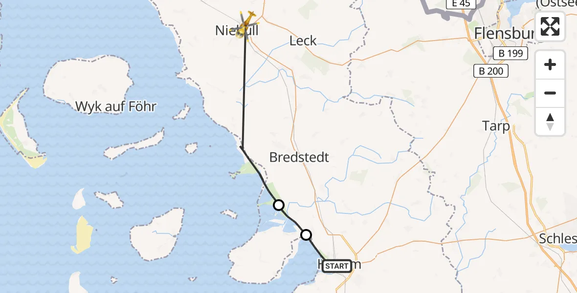 Flugroute Rettungshubschrauber Husum - Niebüll, 17 Juni 2026, 16:59