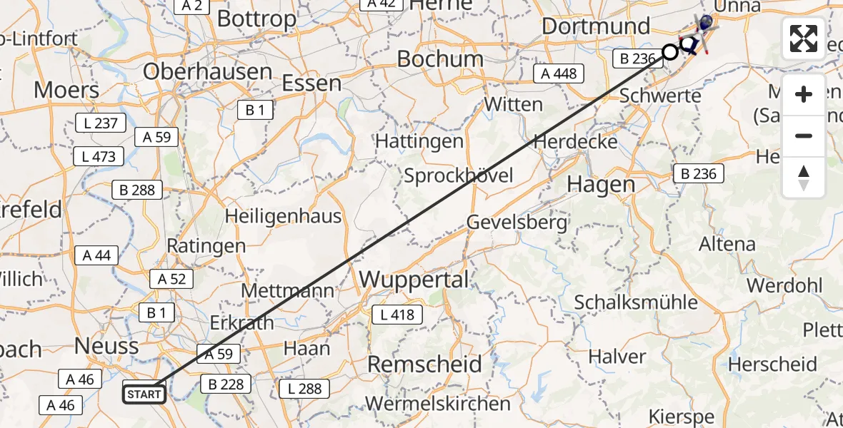 Flugroute Polizeihubschrauber Neuss - Holzwickede, 17 Juni 2026, 17:03