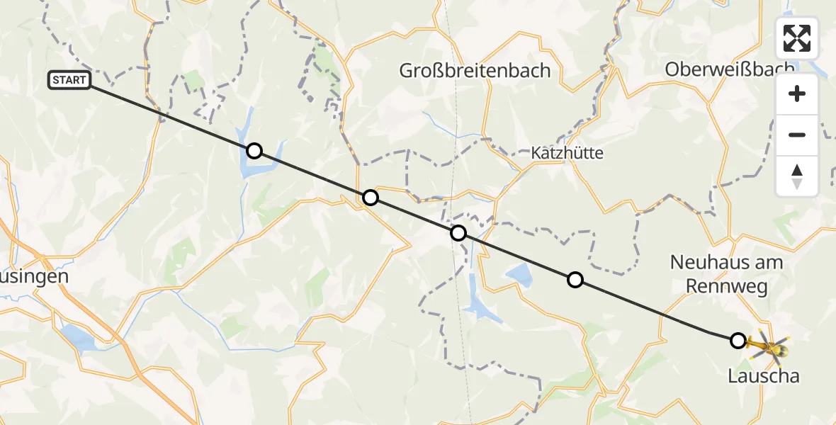 Flugroute Rettungshubschrauber Schleusingen - Lauscha, 17 Juni 2026, 17:23
