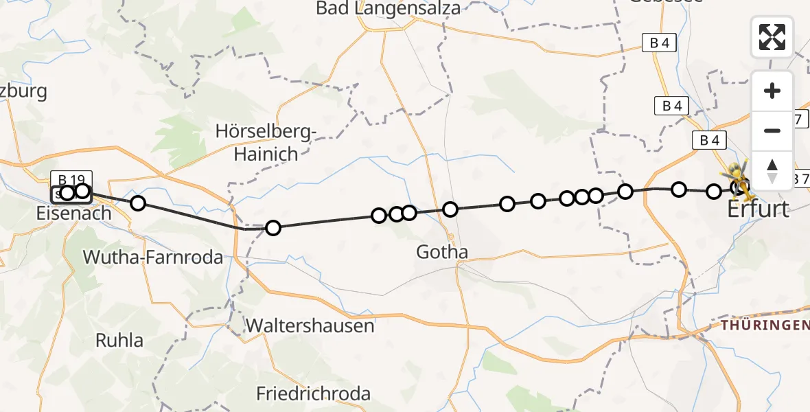 Flugroute Ambulanzhubschrauber Sankt Georg Hospital Eisenach - Helios Clinic Erfurt, 17 Juni 2026, 17:35