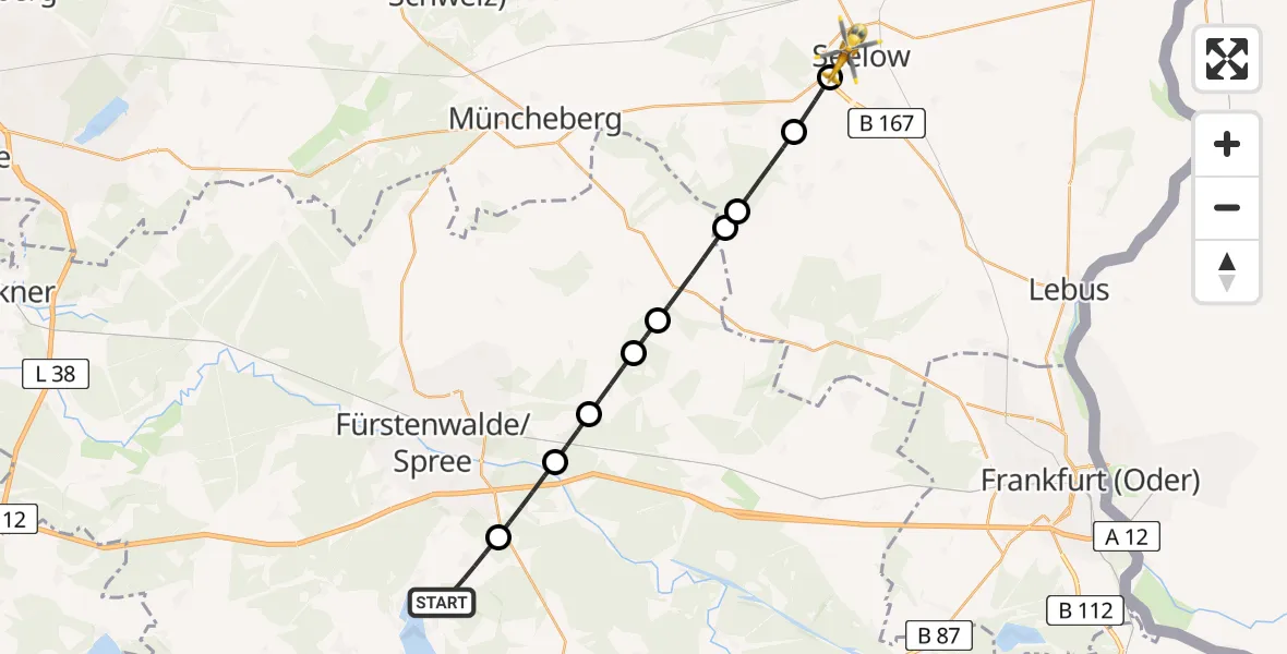 Flugroute Rettungshubschrauber Bad Saarow - Seelow, 17 Juni 2026, 17:42