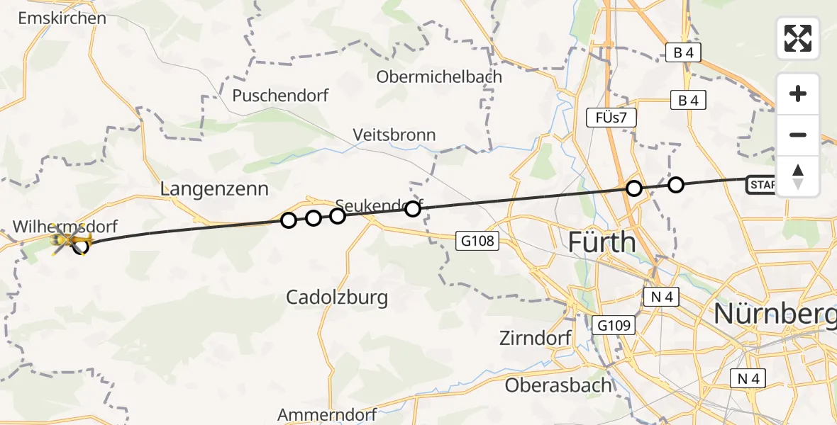 Flugroute Rettungshubschrauber Flughafen Nuremberg - Wilhermsdorf, 17 Juni 2026, 17:47