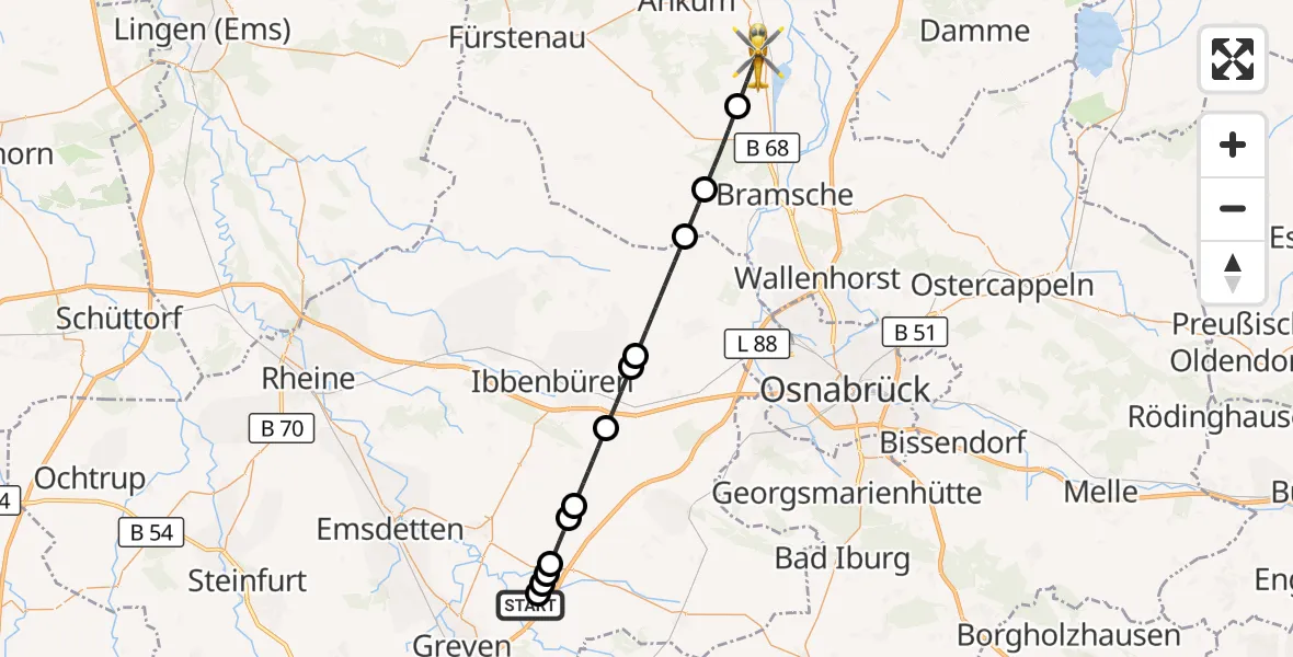 Flugroute Ambulanzhubschrauber Christoph  Westfalen-ADAC - Alfhausen, 17 Juni 2026, 17:58