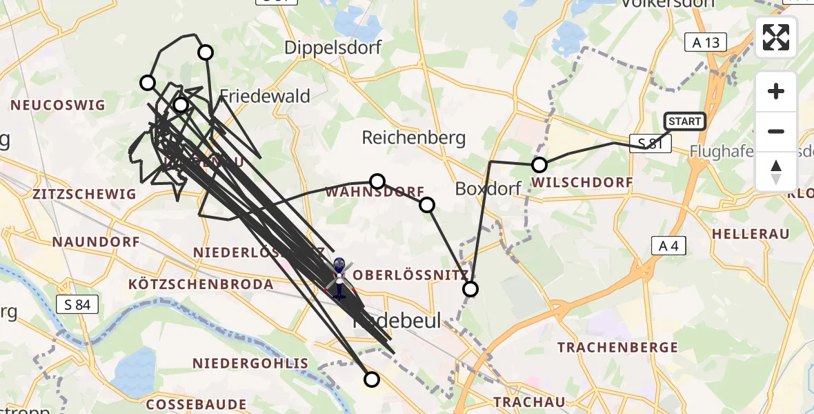 Flugroute Polizeihubschrauber Dresden - Radebeul, 17 Juni 2026, 18:04