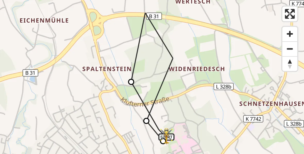 Flugroute Rettungshubschrauber Friedrichshafen Hospital - Friedrichshafen Hospital, 17 Juni 2026, 18:06